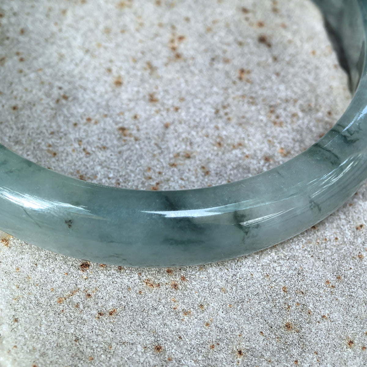 Fine Glutinous Dark Green Floating Flower D-Shape Jadeite Bangle -58mm