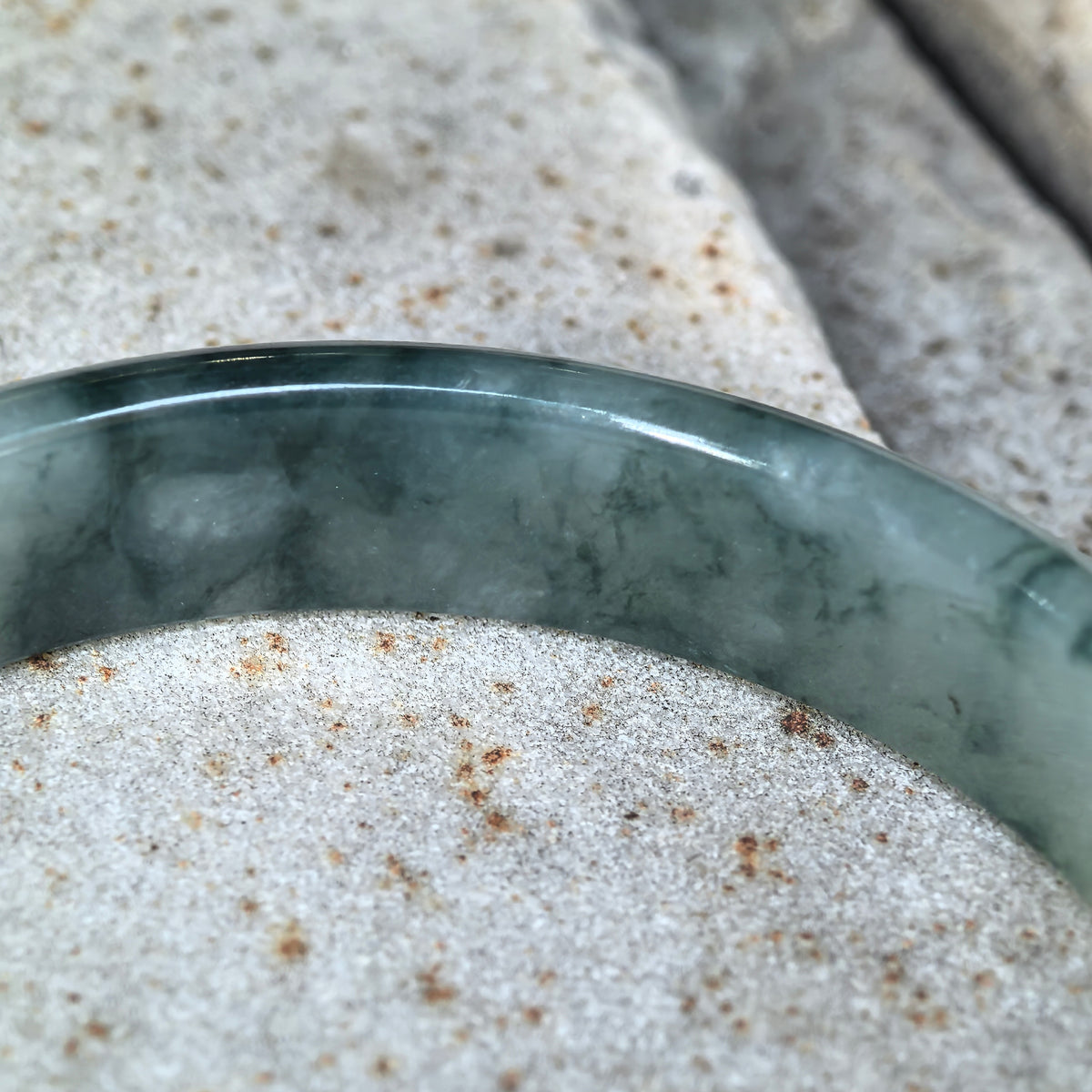 Fine Glutinous Dark Green Floating Flower D-Shape Jadeite Bangle -58mm