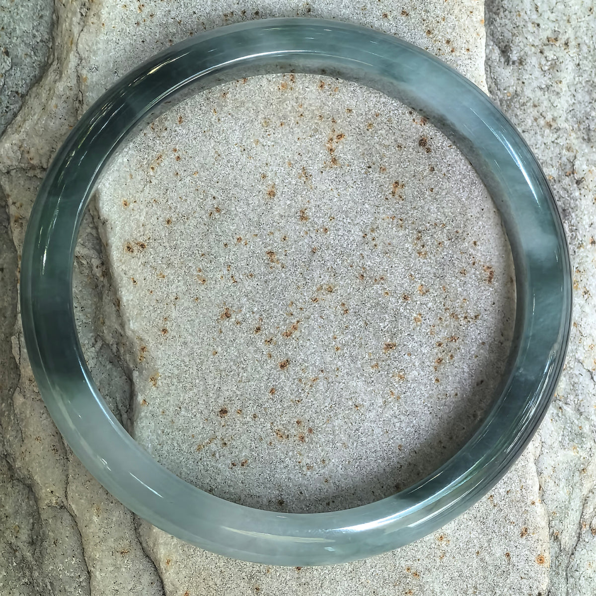 Glutinous Green Floating Flower D-Shape Jadeite Bangle -61mm