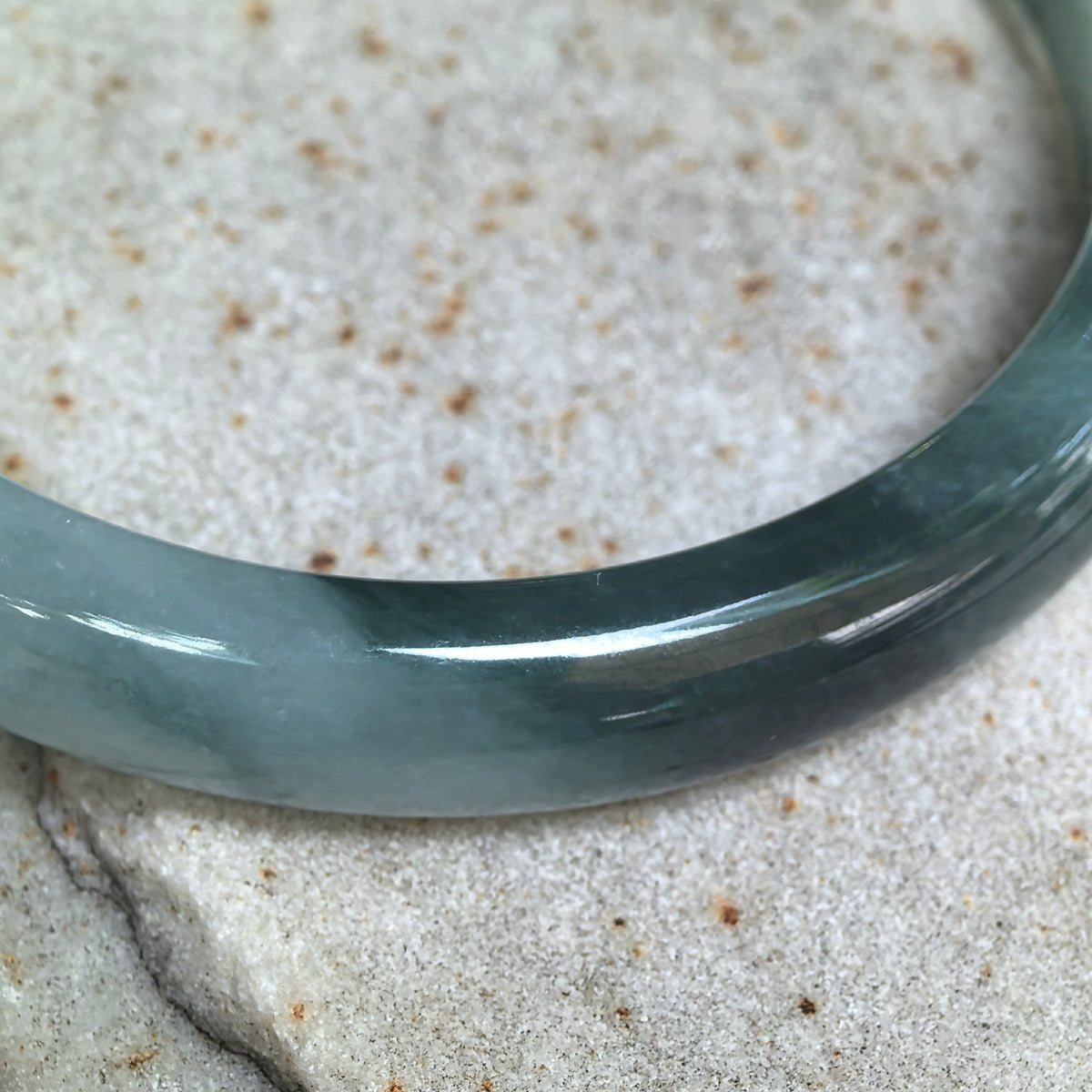 Glutinous Green Floating Flower D-Shape Jadeite Bangle -61mm