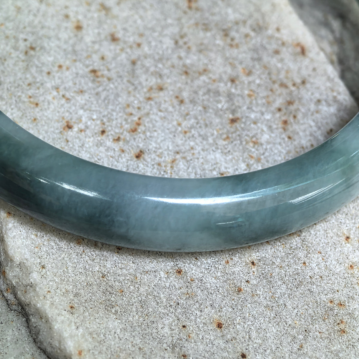 Glutinous Green Floating Flower D-Shape Jadeite Bangle -61mm