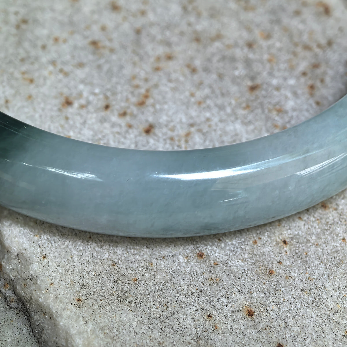 Glutinous Green Floating Flower D-Shape Jadeite Bangle -61mm