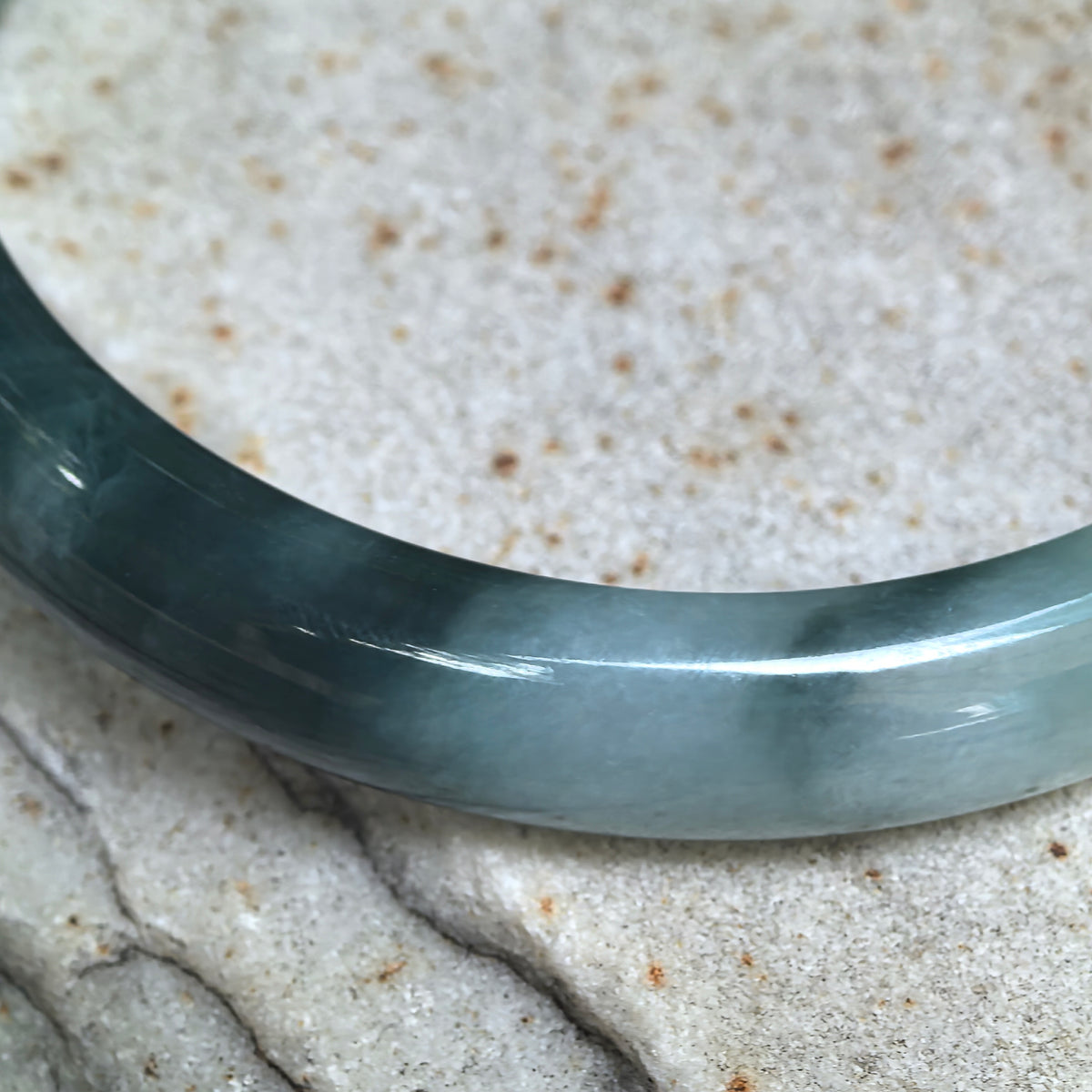 Glutinous Green Floating Flower D-Shape Jadeite Bangle -61mm