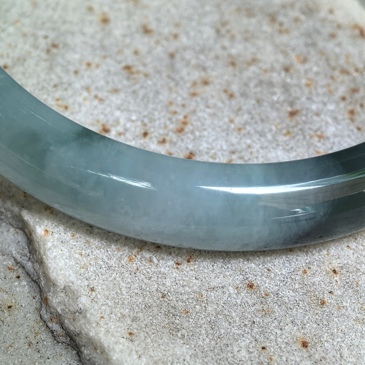 Glutinous Green Floating Flower D-Shape Jadeite Bangle -61mm