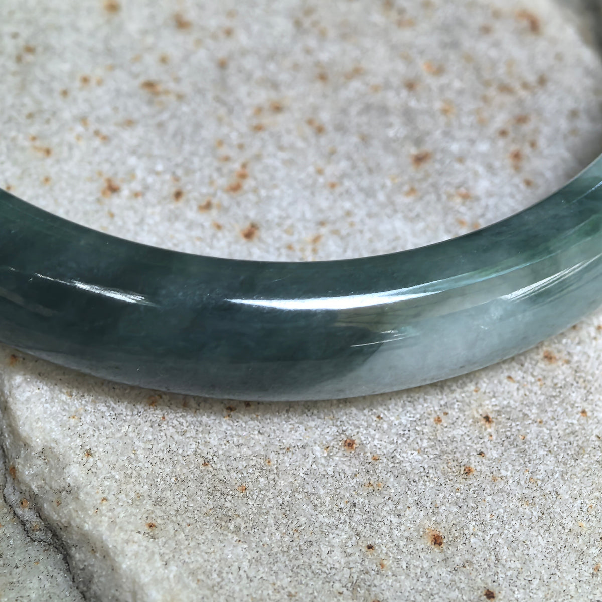 Glutinous Green Floating Flower D-Shape Jadeite Bangle -61mm