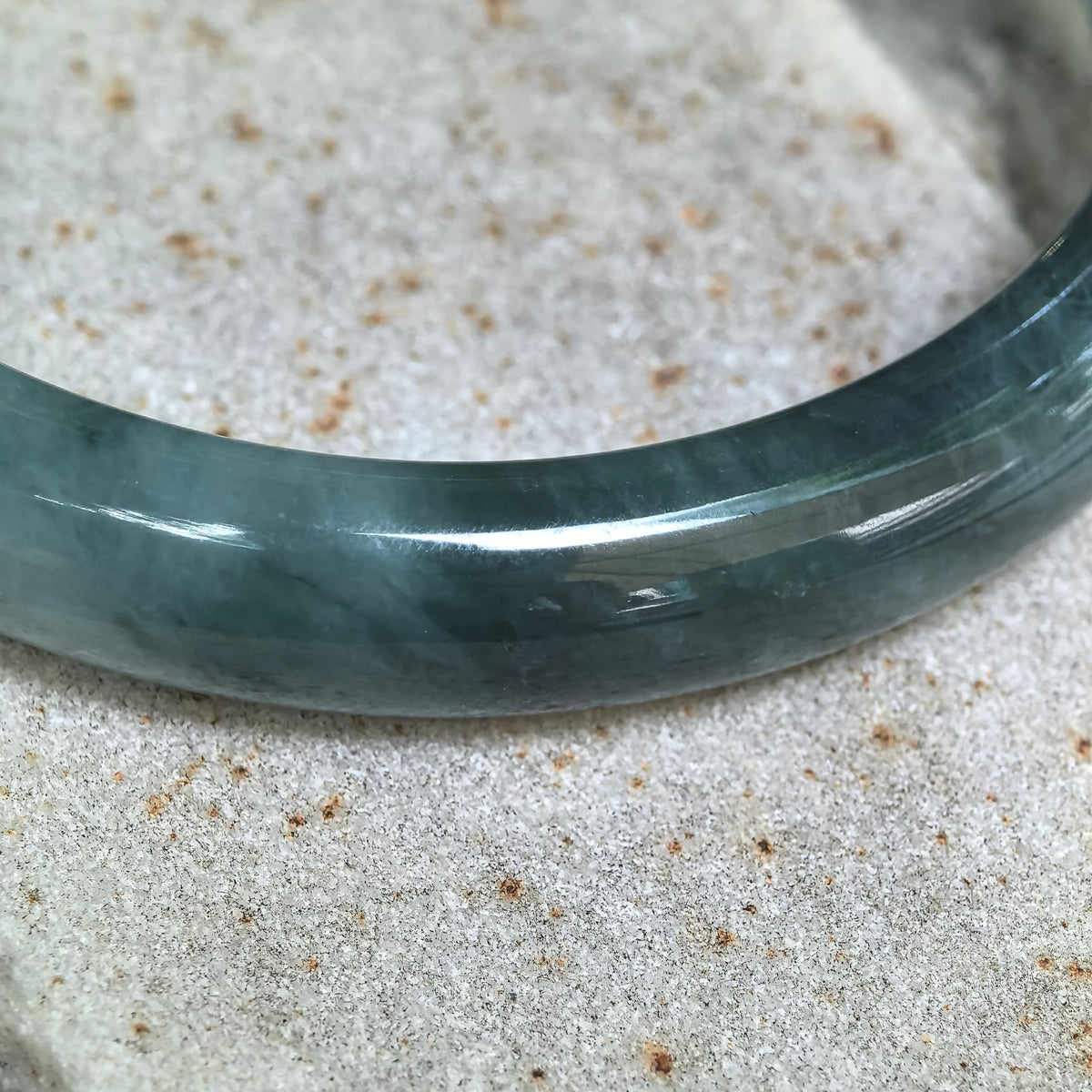 Glutinous Green Floating Flower D-Shape Jadeite Bangle -61mm