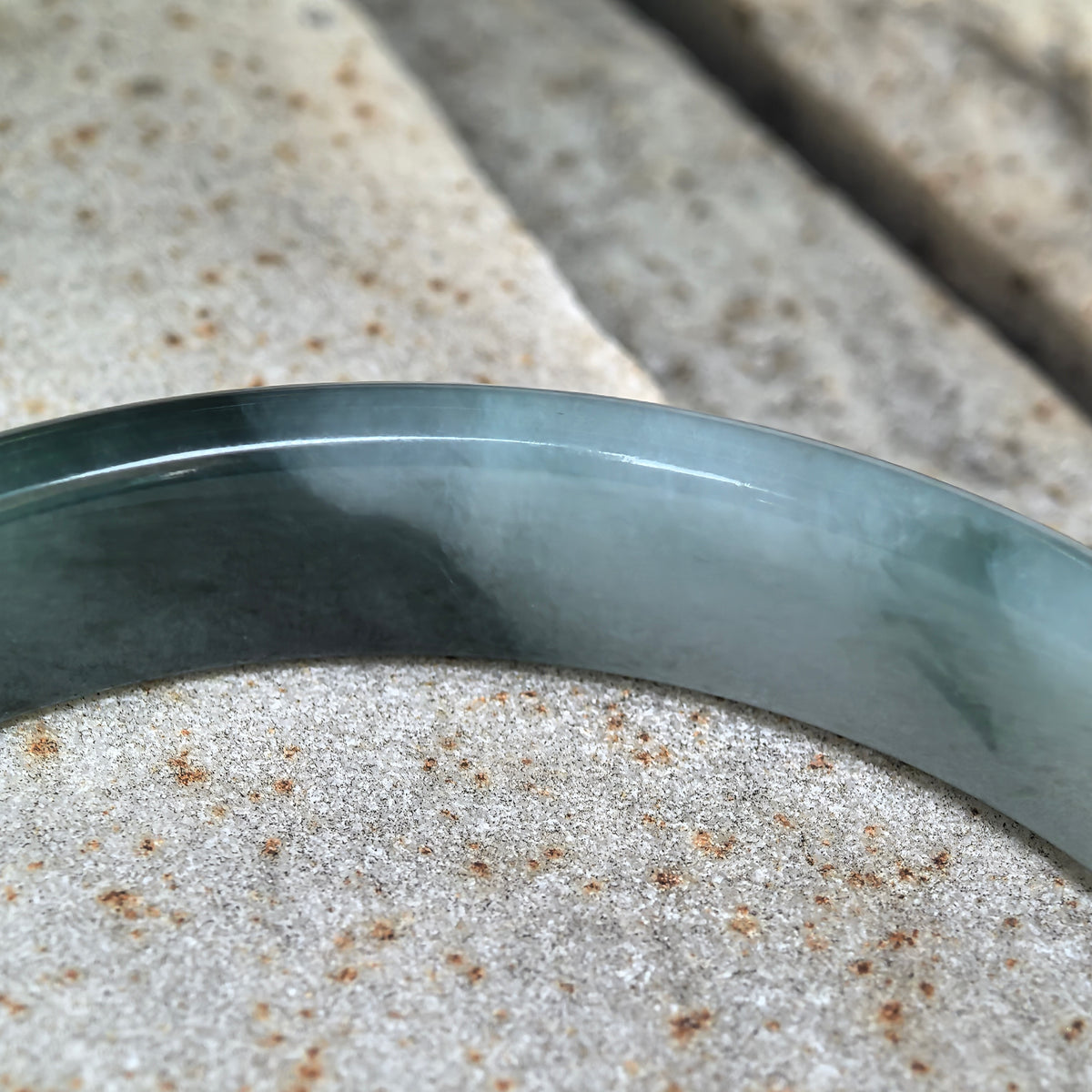 Glutinous Green Floating Flower D-Shape Jadeite Bangle -61mm