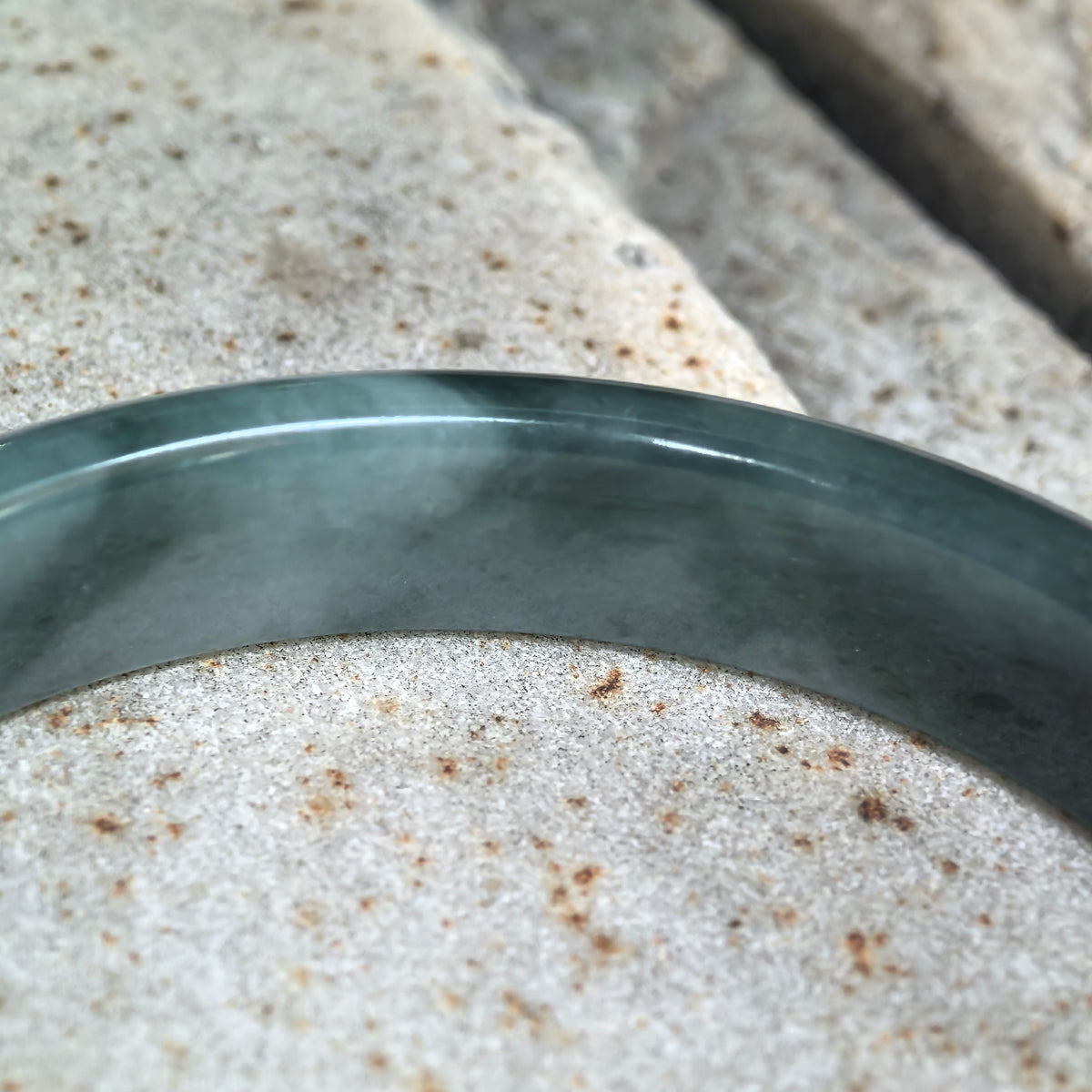 Glutinous Green Floating Flower D-Shape Jadeite Bangle -61mm