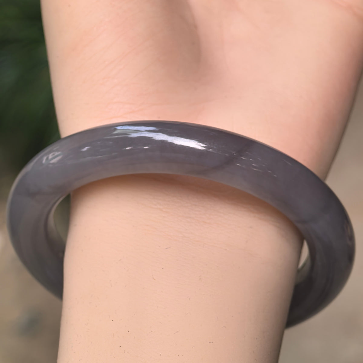 Smoky Purple Round Nephrite Bangle -56mm