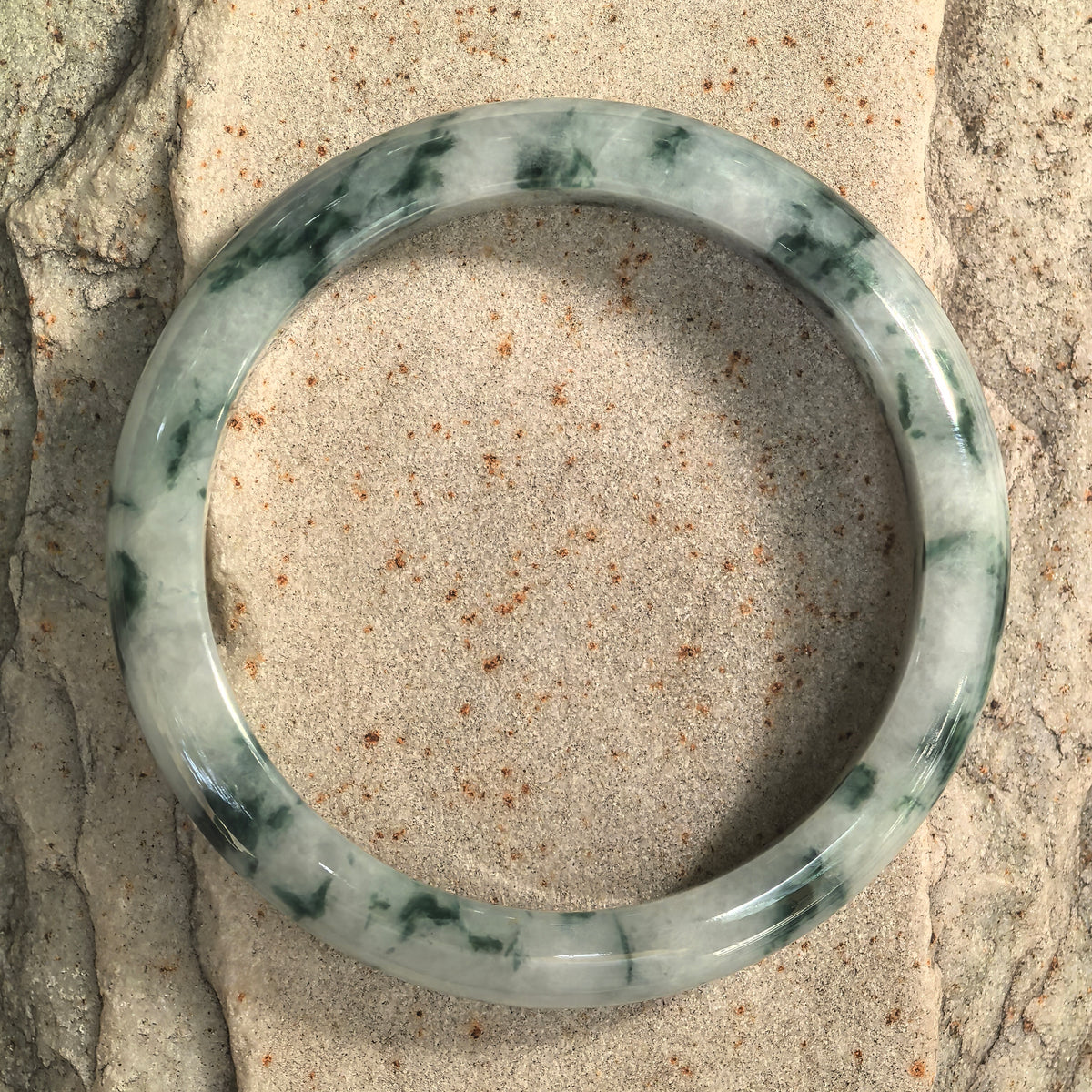 Glutinous Green Floating Flower D-Shape Jadeite Bangle -54mm