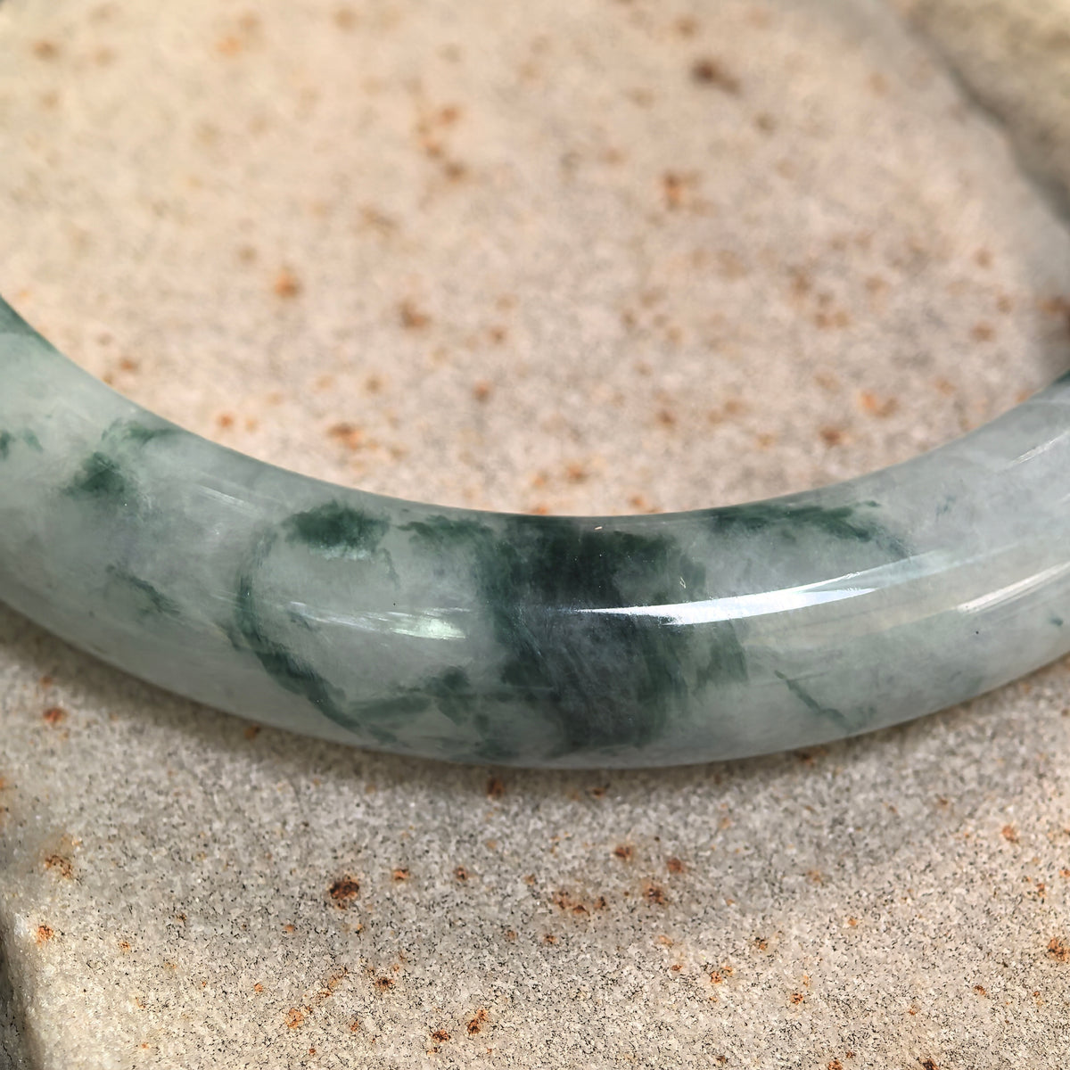 Glutinous Green Floating Flower D-Shape Jadeite Bangle -54mm
