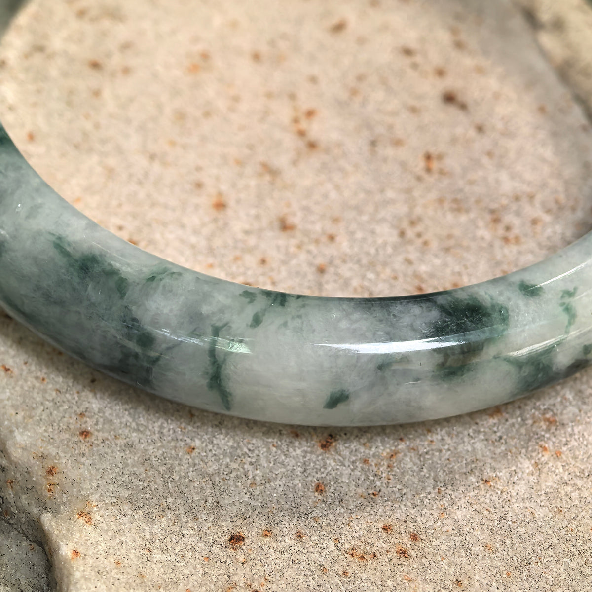 Glutinous Green Floating Flower D-Shape Jadeite Bangle -54mm