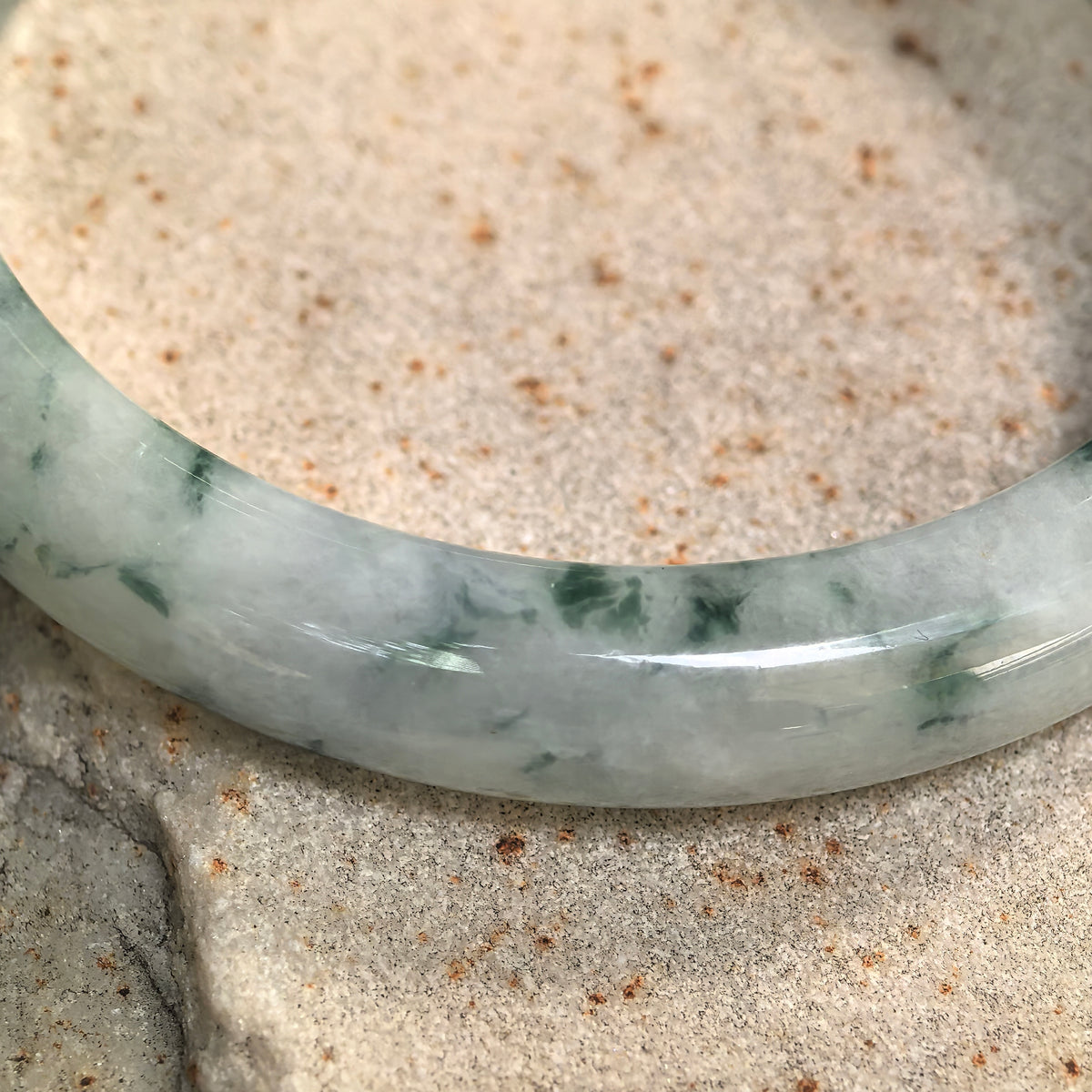 Glutinous Green Floating Flower D-Shape Jadeite Bangle -54mm