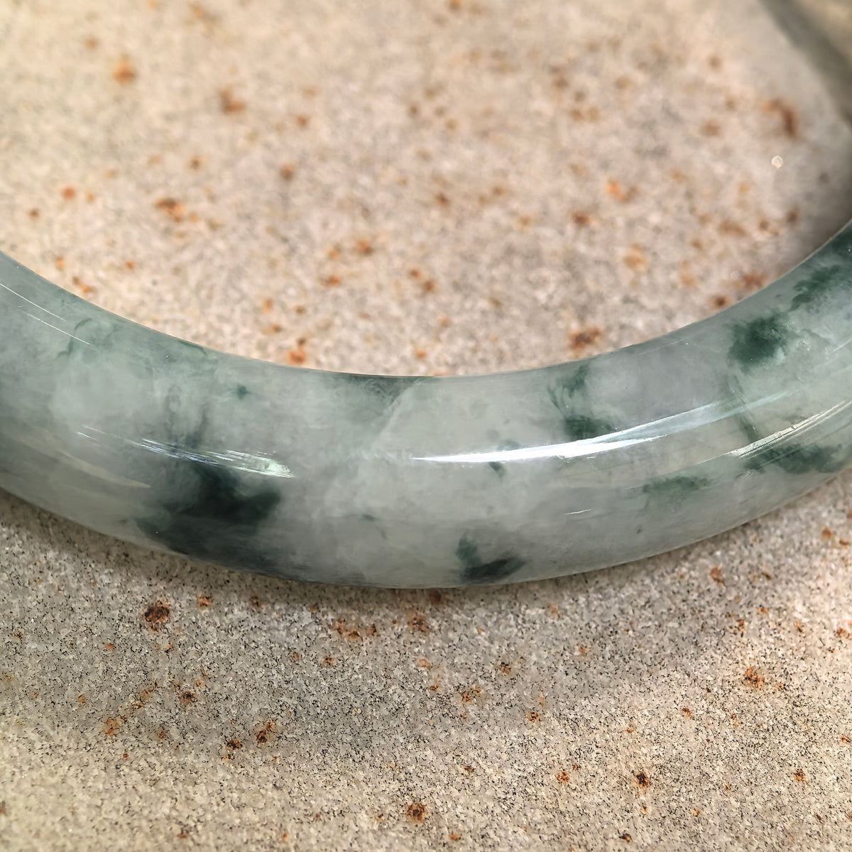 Glutinous Green Floating Flower D-Shape Jadeite Bangle -54mm