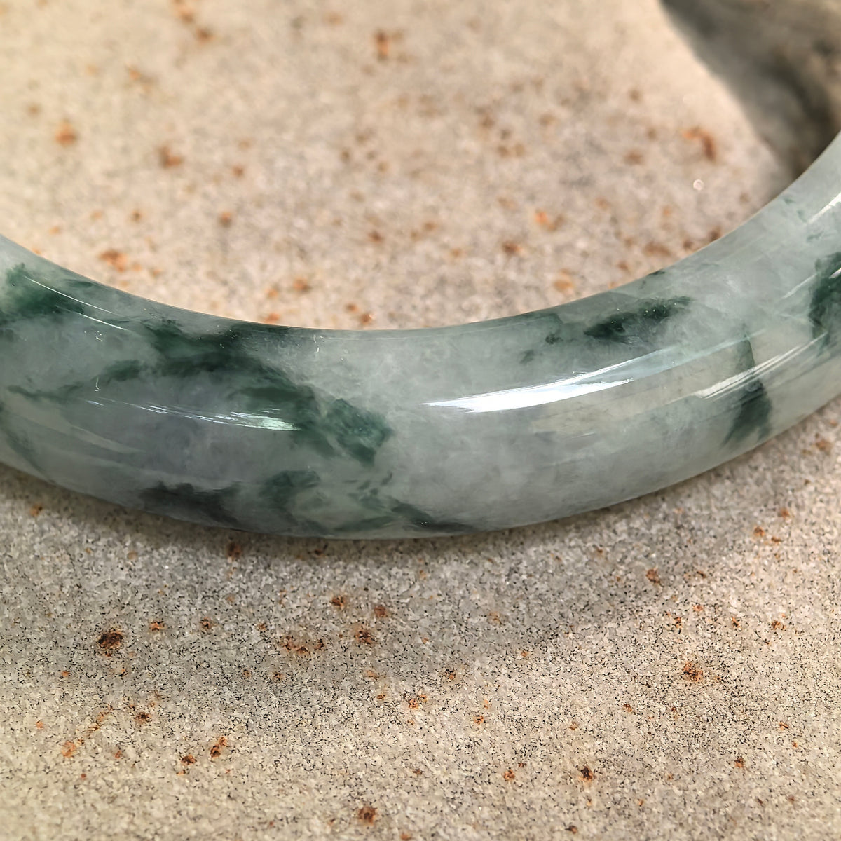 Glutinous Green Floating Flower D-Shape Jadeite Bangle -54mm