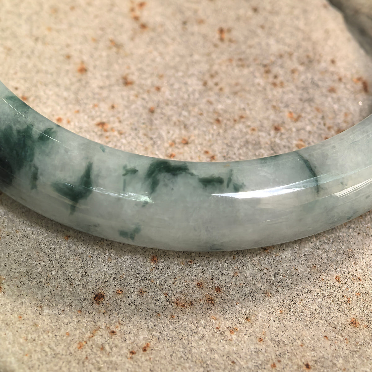 Glutinous Green Floating Flower D-Shape Jadeite Bangle -54mm