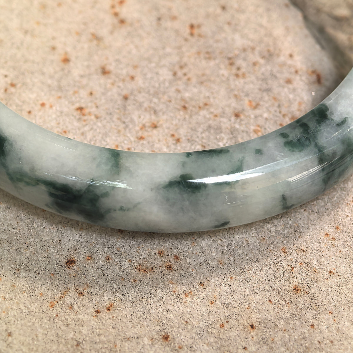Glutinous Green Floating Flower D-Shape Jadeite Bangle -54mm
