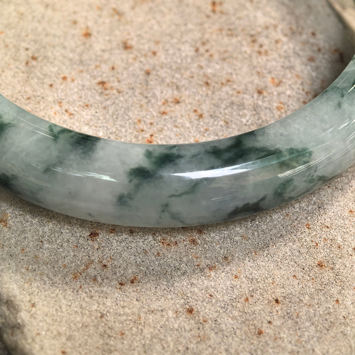 Glutinous Green Floating Flower D-Shape Jadeite Bangle -54mm