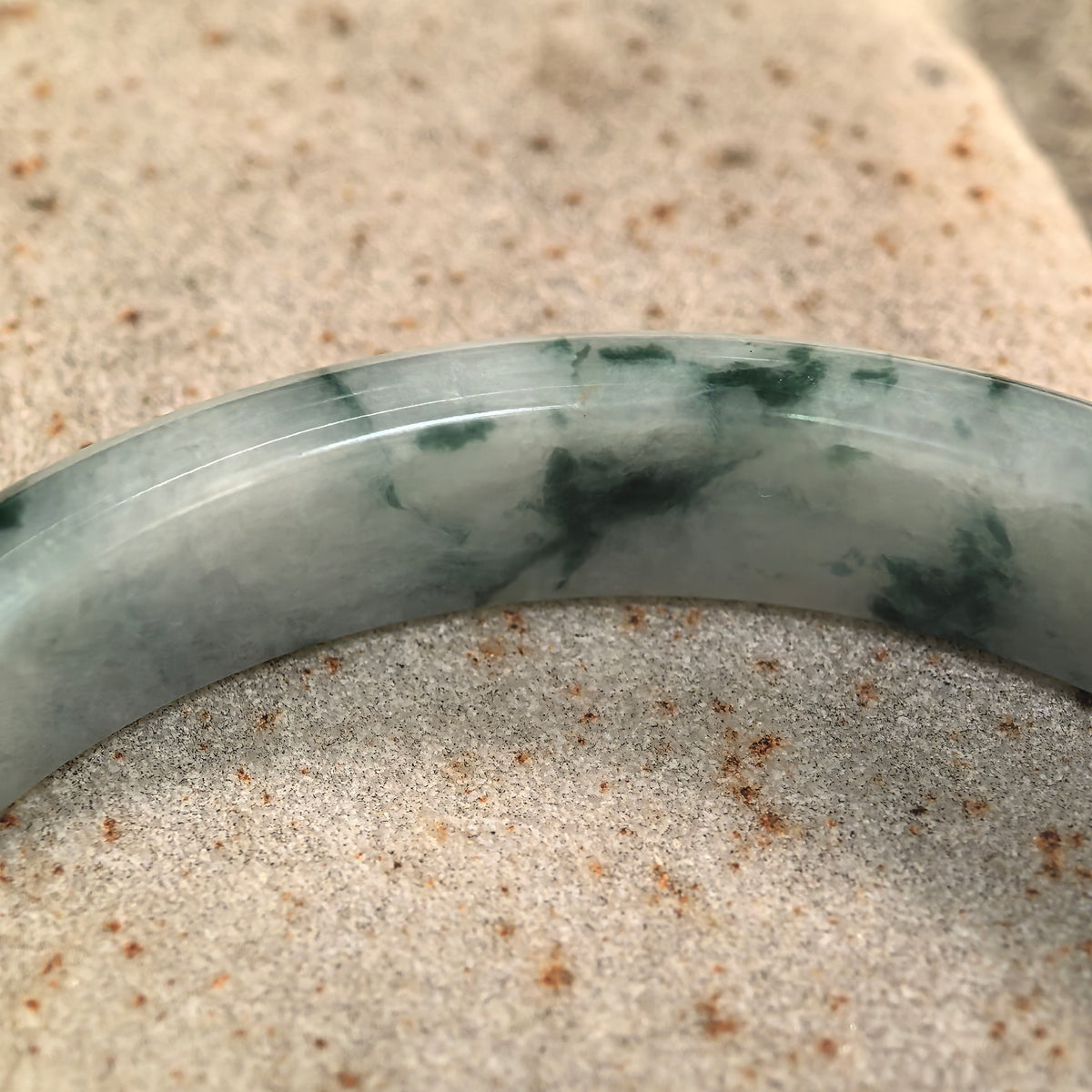 Glutinous Green Floating Flower D-Shape Jadeite Bangle -54mm