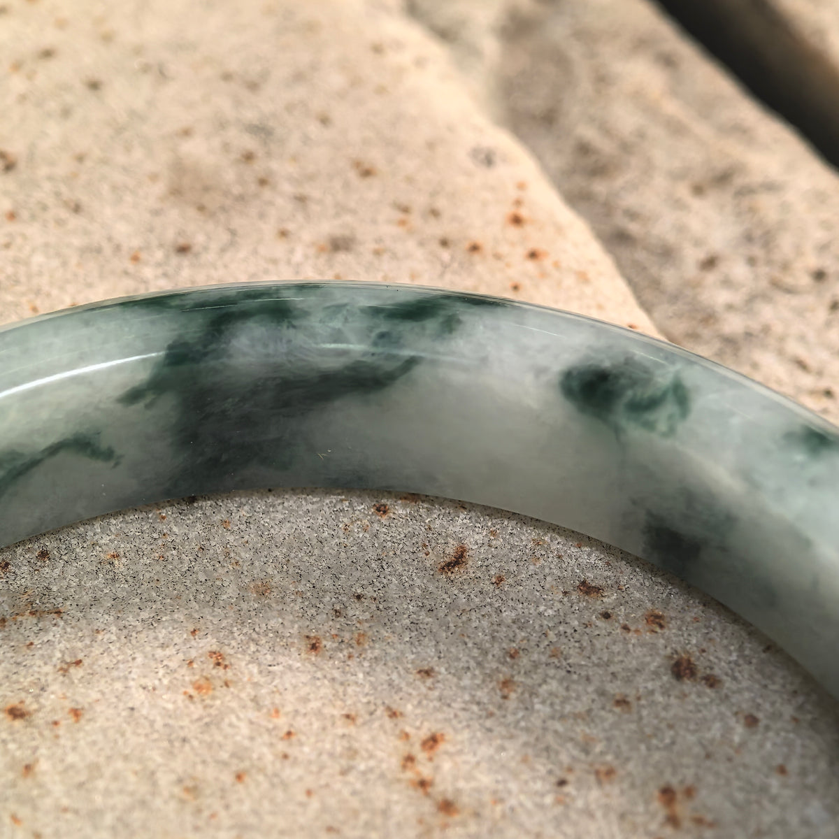 Glutinous Green Floating Flower D-Shape Jadeite Bangle -54mm