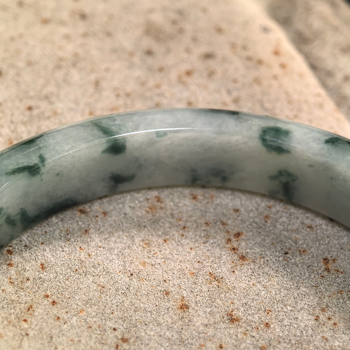 Glutinous Green Floating Flower D-Shape Jadeite Bangle -54mm