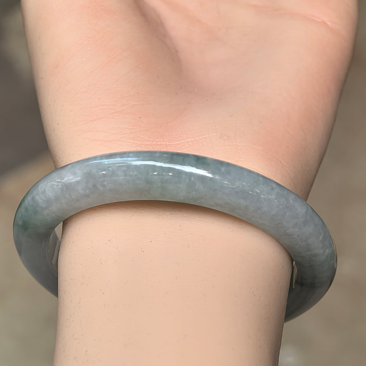 Glutinous Light Green Floating Flower D-Shape Jadeite Bangle -54mm