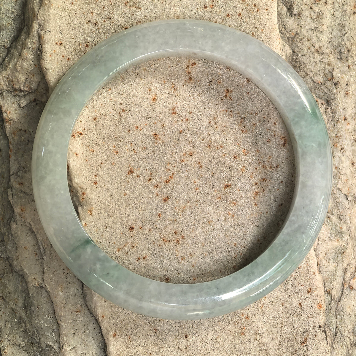 Glutinous Light Green Floating Flower D-Shape Jadeite Bangle -54mm