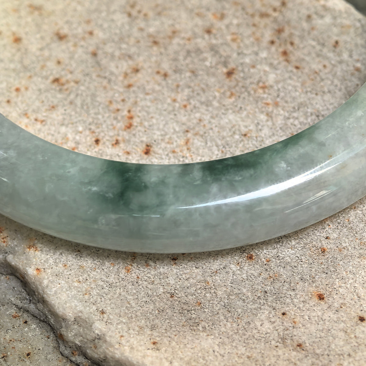 Glutinous Light Green Floating Flower D-Shape Jadeite Bangle -54mm