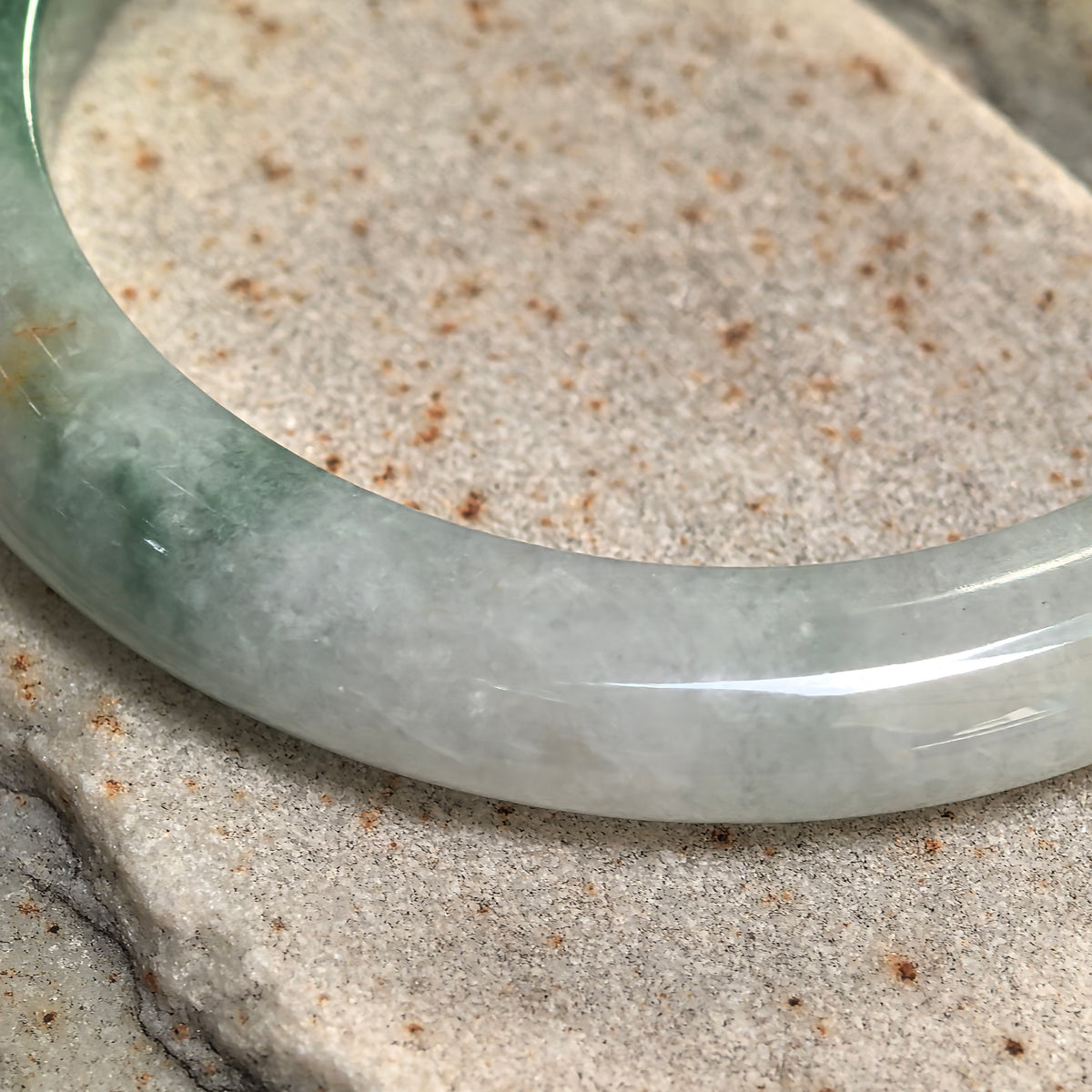 Glutinous Light Green Floating Flower D-Shape Jadeite Bangle -54mm