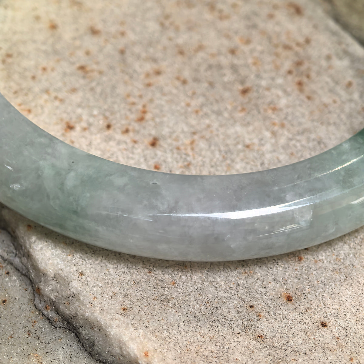 Glutinous Light Green Floating Flower D-Shape Jadeite Bangle -54mm