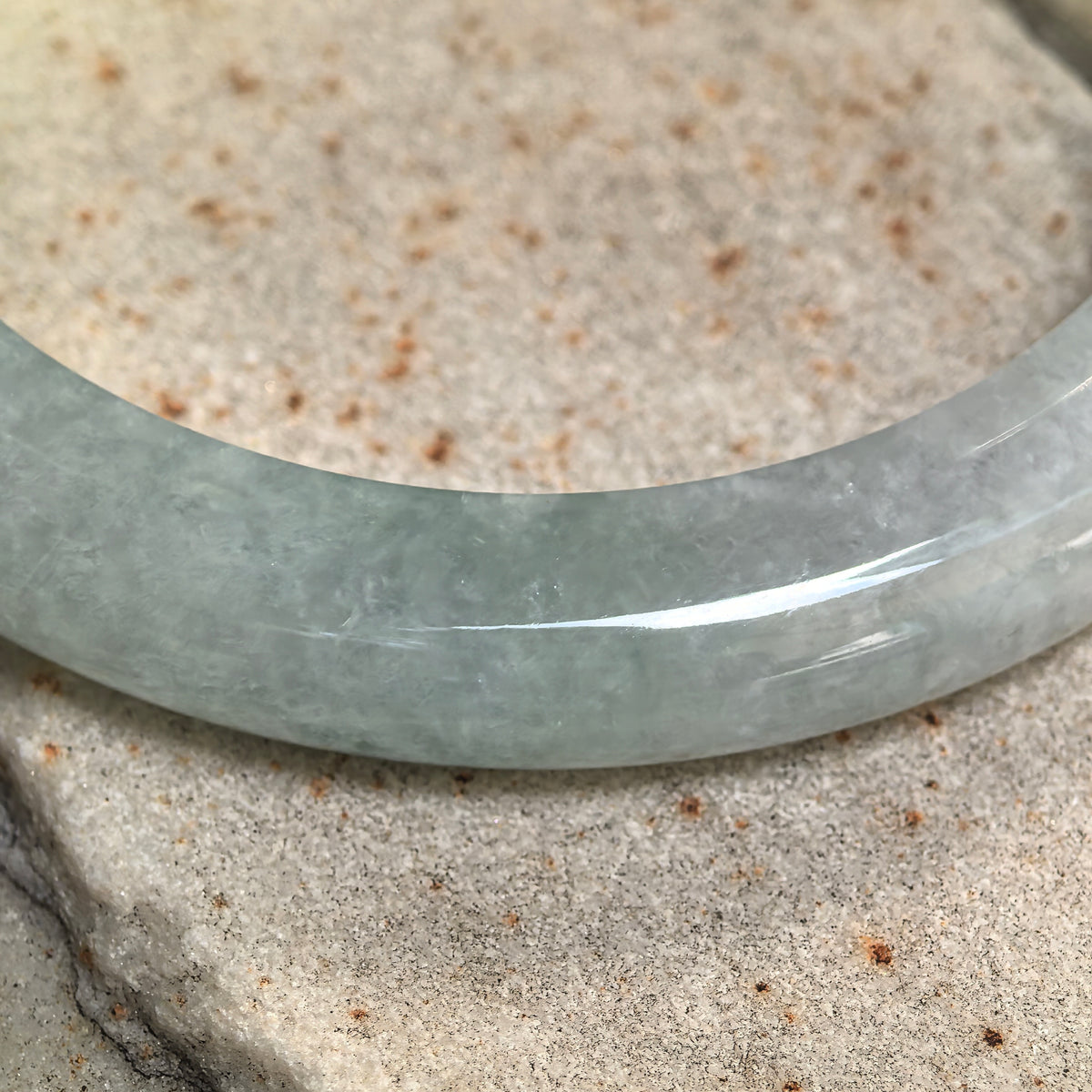 Glutinous Light Green Floating Flower D-Shape Jadeite Bangle -54mm