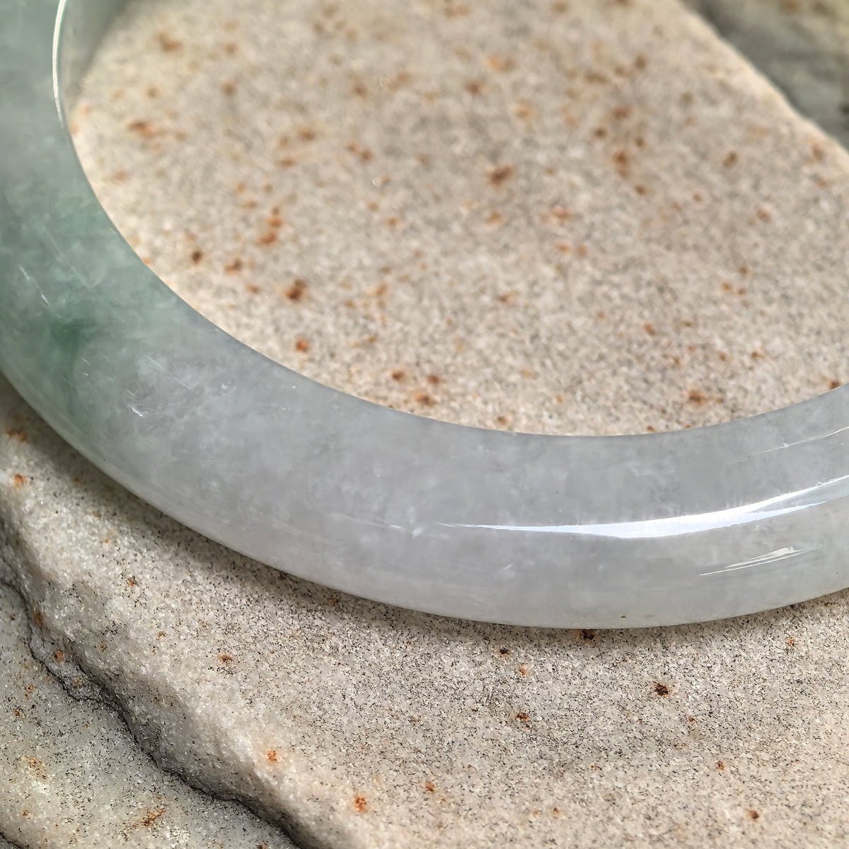 Glutinous Light Green Floating Flower D-Shape Jadeite Bangle -54mm