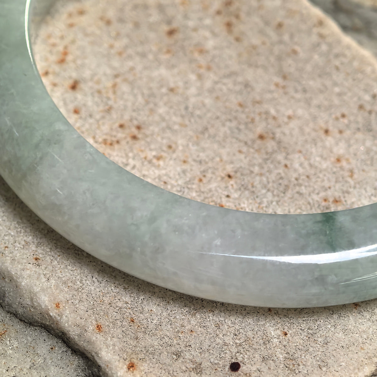 Glutinous Light Green Floating Flower D-Shape Jadeite Bangle -54mm