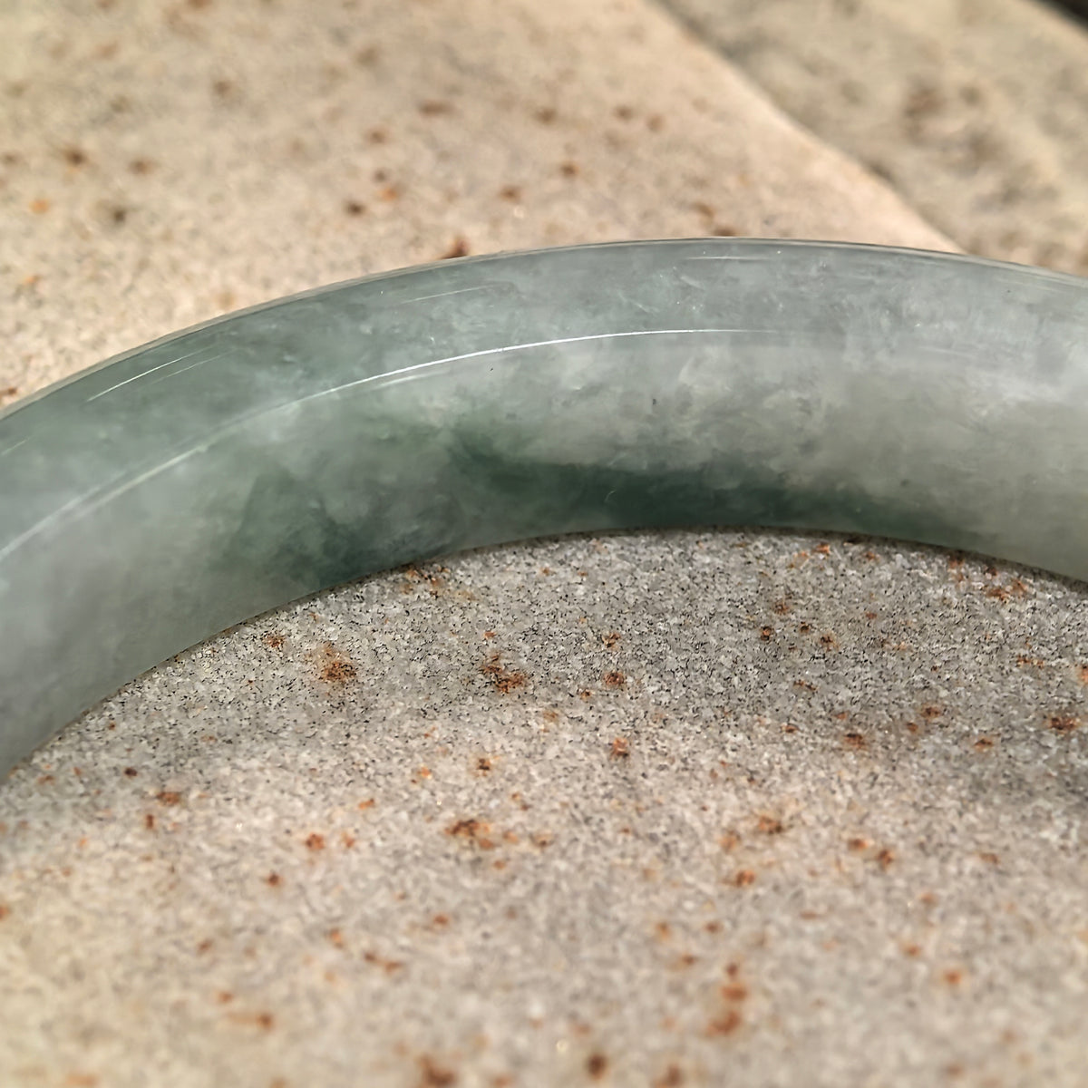 Glutinous Light Green Floating Flower D-Shape Jadeite Bangle -54mm