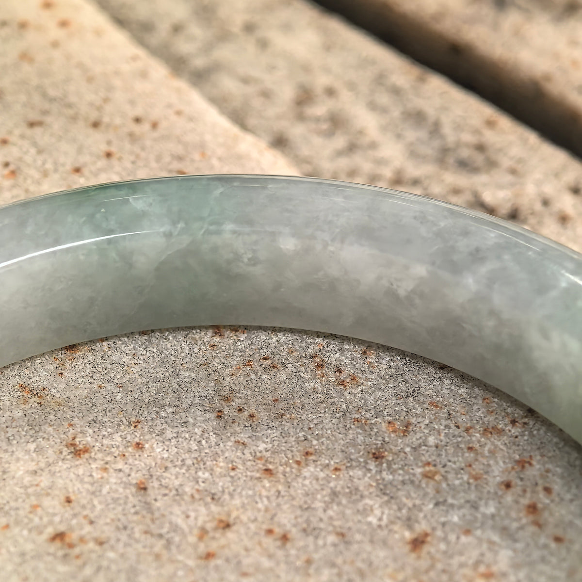 Glutinous Light Green Floating Flower D-Shape Jadeite Bangle -54mm
