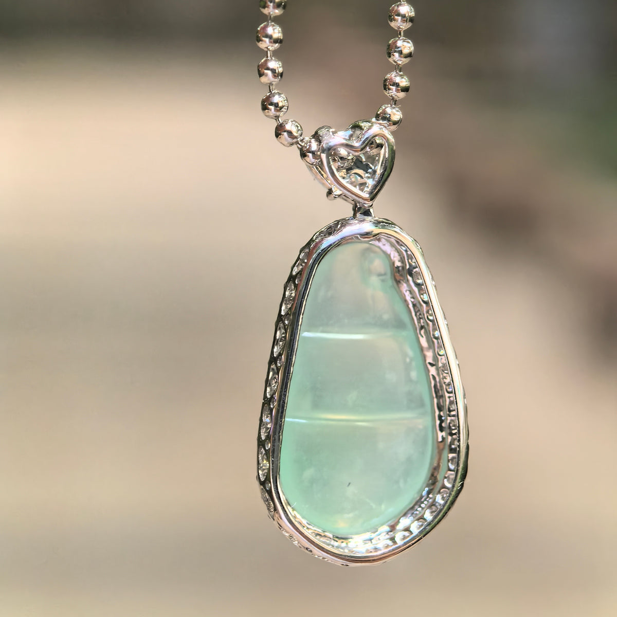 Icy Light Green Jadeite Bean Pod Pendant with 18K Gold and Diamonds