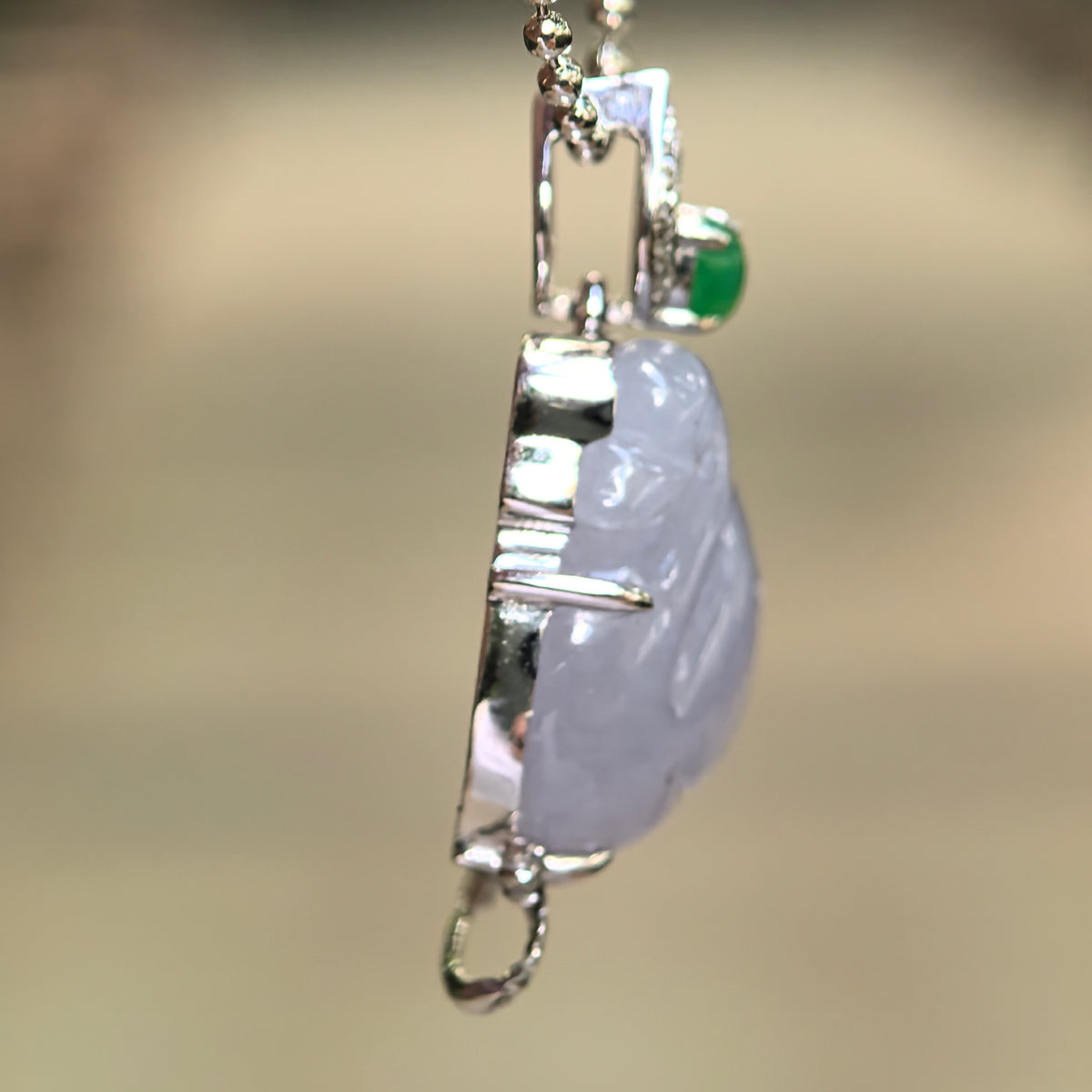 Icy Glutinous Lavender Jadeite Swan Pendant with 18K Gold and Diamonds