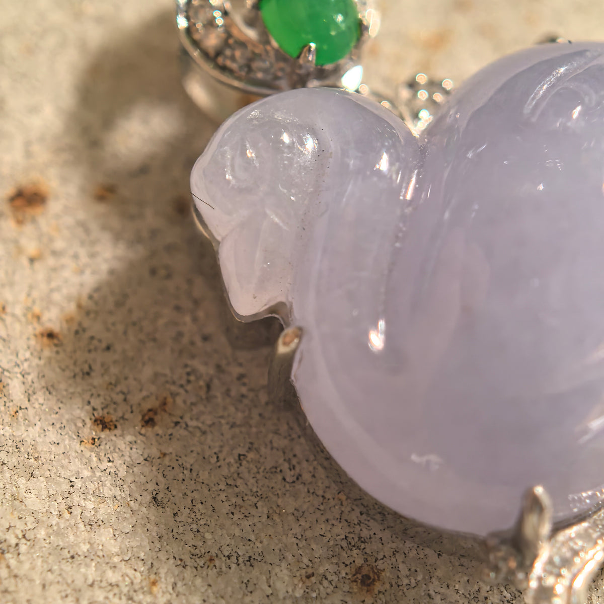 Icy Glutinous Lavender Jadeite Swan Pendant with 18K Gold and Diamonds