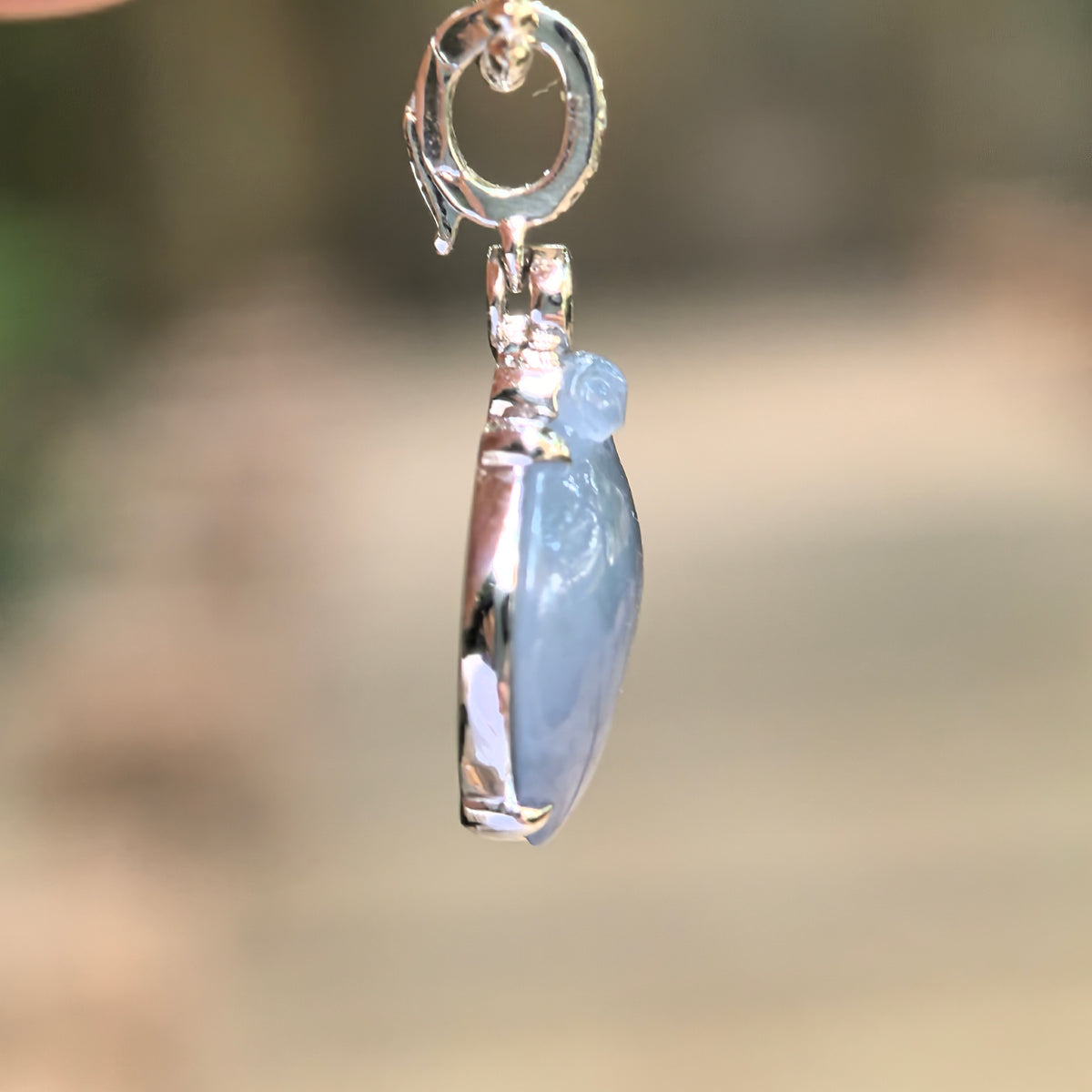 Icy Lavender Jadeite Peach Pendant with 18K Gold and Diamonds