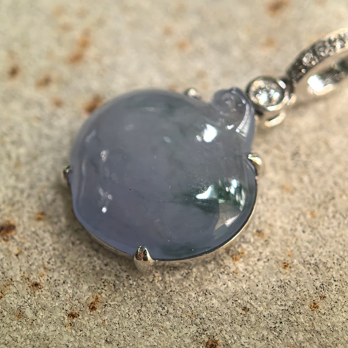 Icy Lavender Jadeite Peach Pendant with 18K Gold and Diamonds