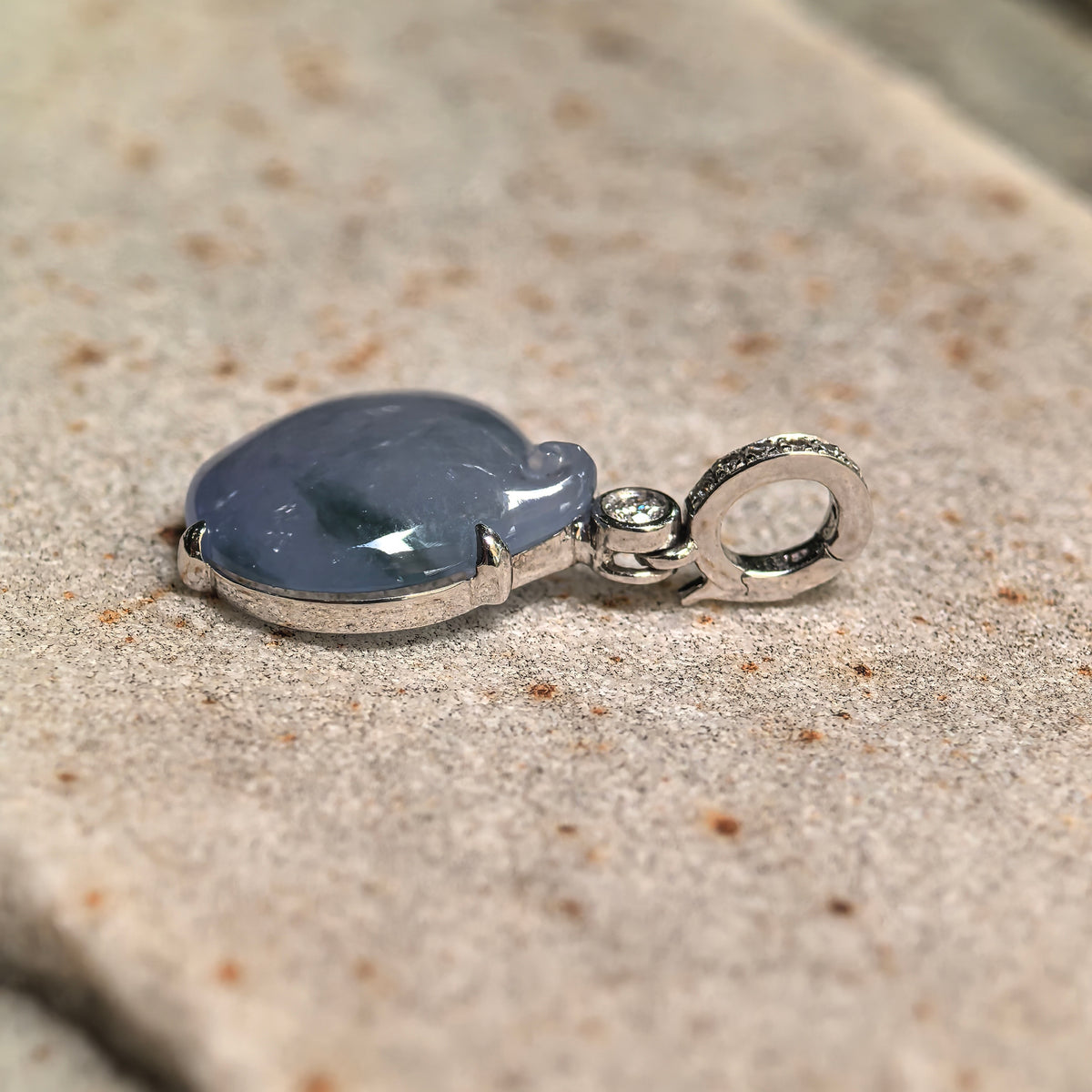 Icy Lavender Jadeite Peach Pendant with 18K Gold and Diamonds