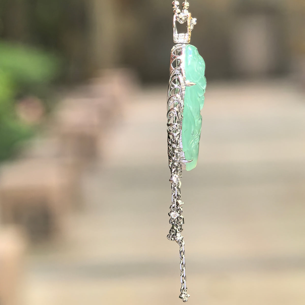 Icy Green Guardian Angel Jadeite Pendant with 18K Gold and Diamonds