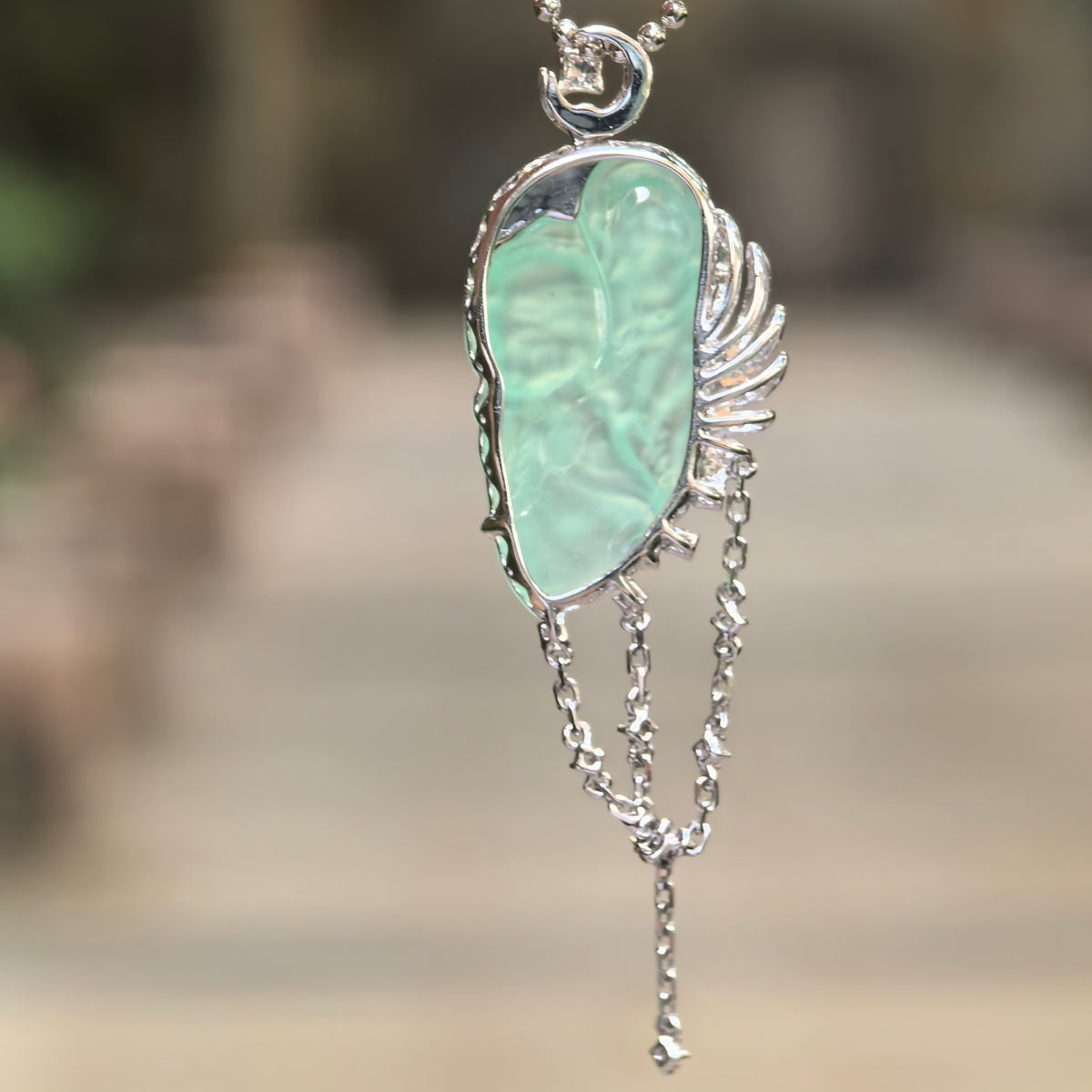 Icy Green Guardian Angel Jadeite Pendant with 18K Gold and Diamonds