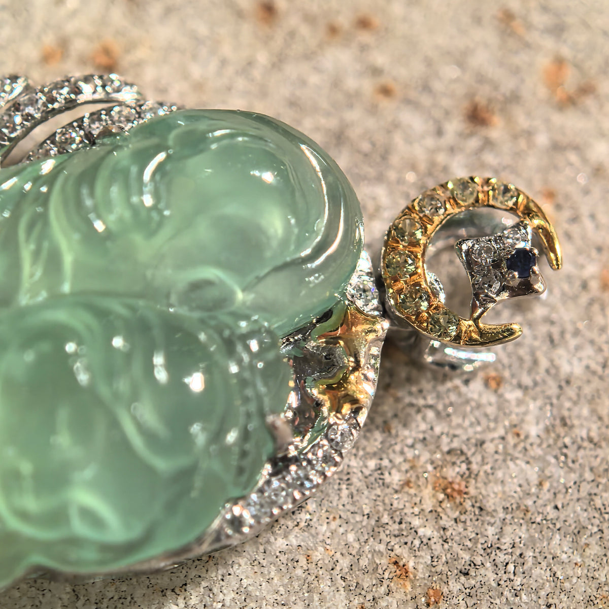 Icy Green Guardian Angel Jadeite Pendant with 18K Gold and Diamonds