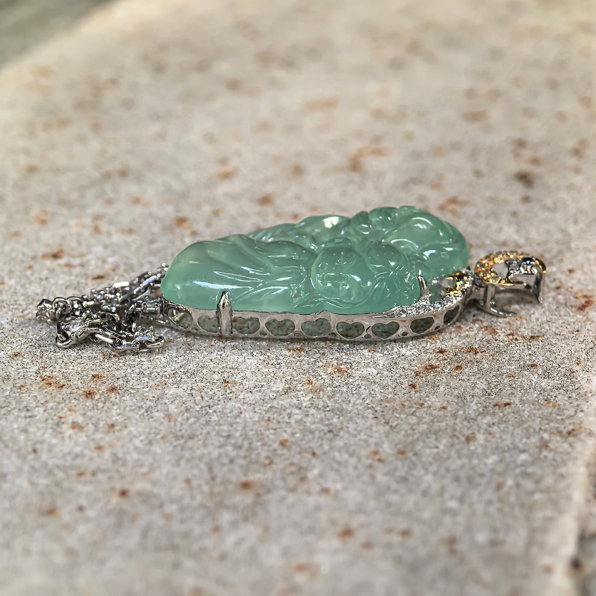 Icy Green Guardian Angel Jadeite Pendant with 18K Gold and Diamonds