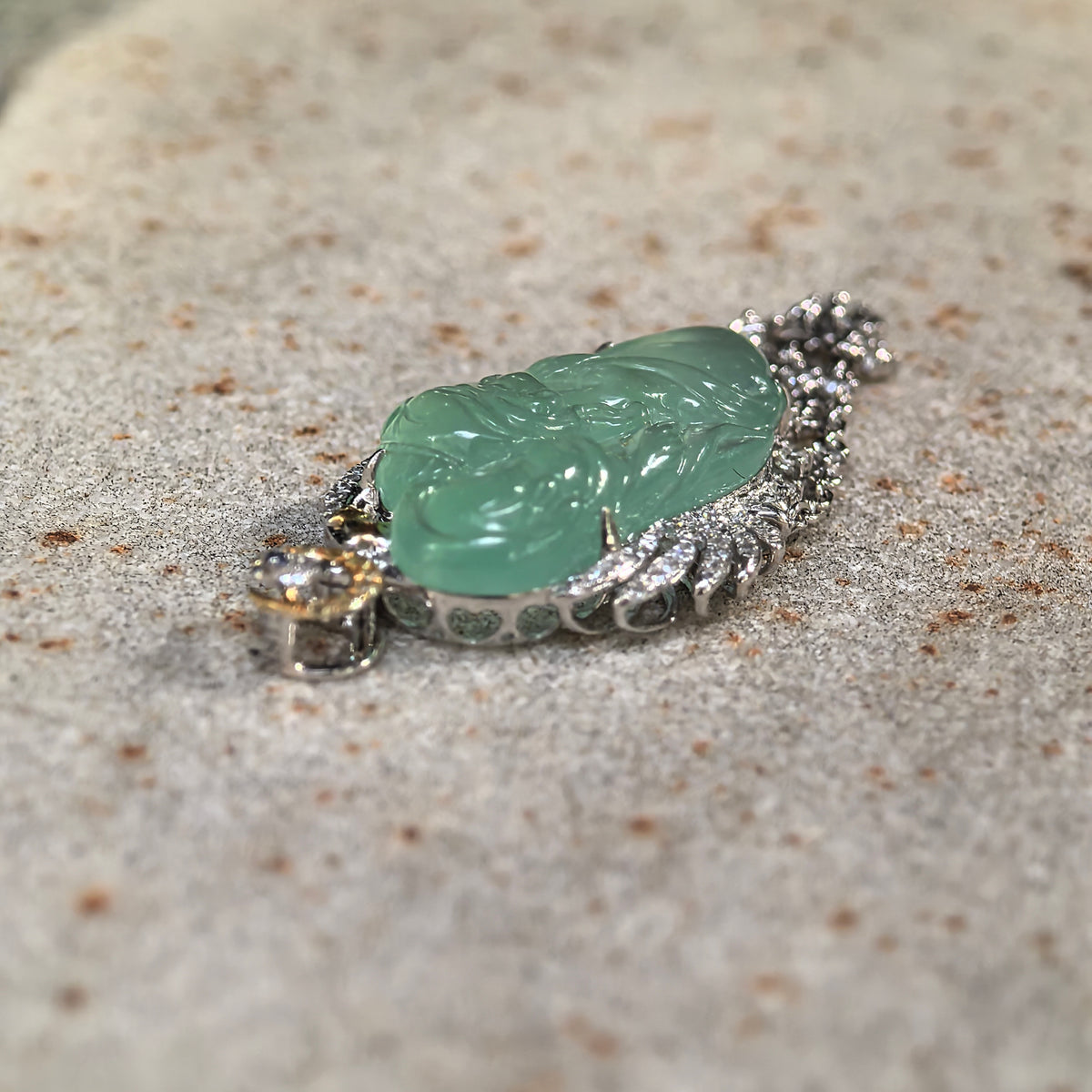 Icy Green Guardian Angel Jadeite Pendant with 18K Gold and Diamonds