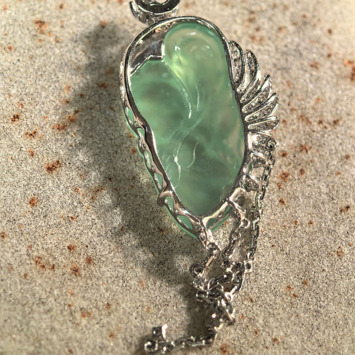 Icy Green Guardian Angel Jadeite Pendant with 18K Gold and Diamonds