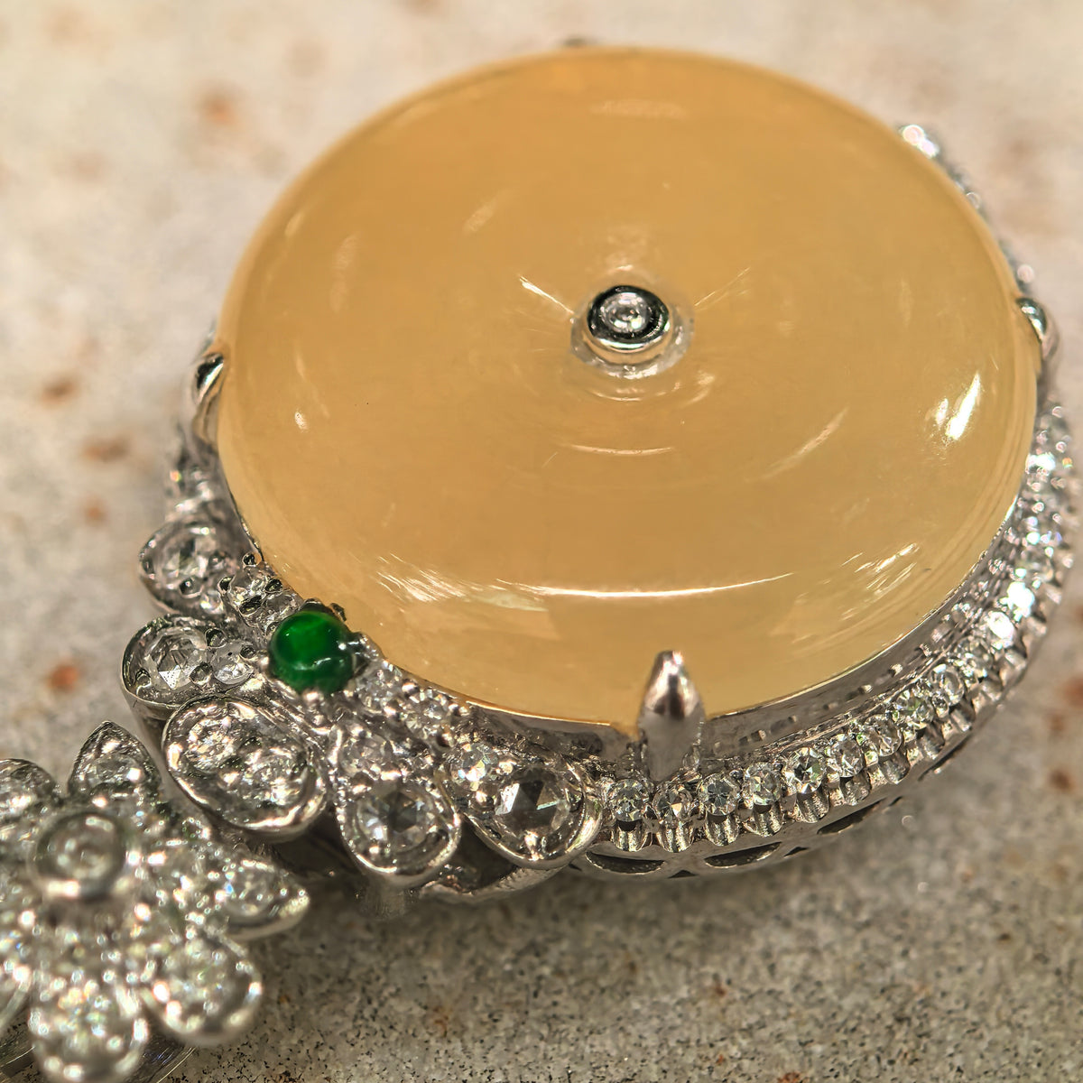 Icy Bright Yellow Jadeite Peace Pendant with 18K Gold and Diamonds