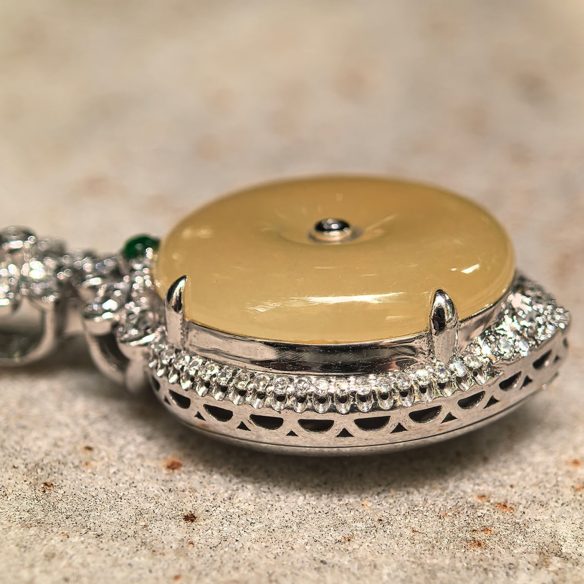 Icy Bright Yellow Jadeite Peace Pendant with 18K Gold and Diamonds
