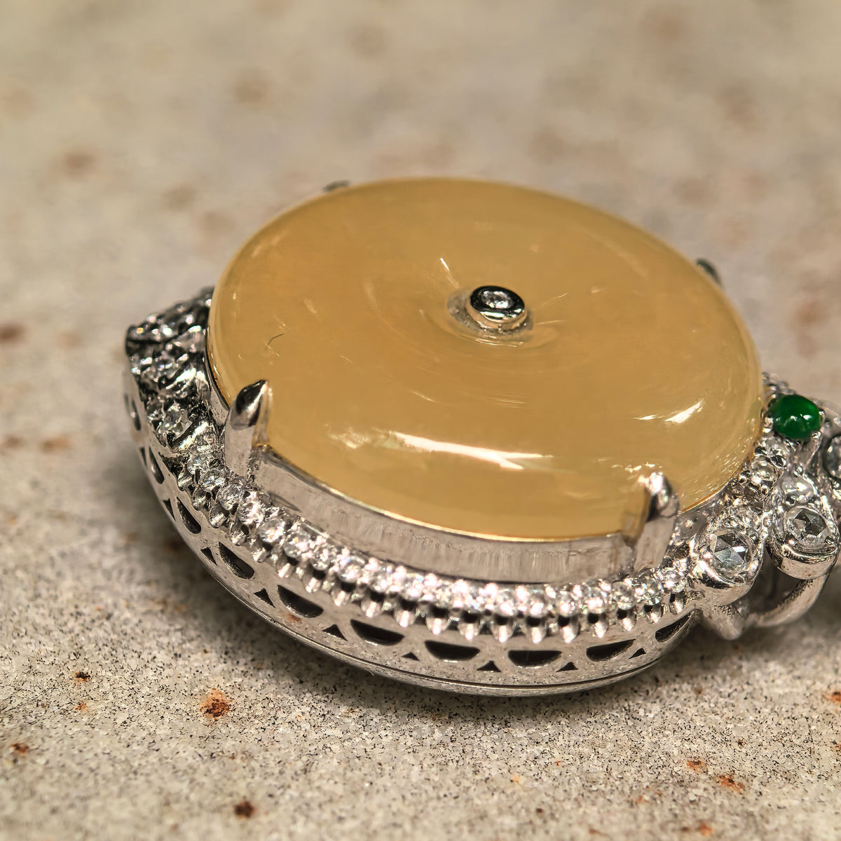 Icy Bright Yellow Jadeite Peace Pendant with 18K Gold and Diamonds